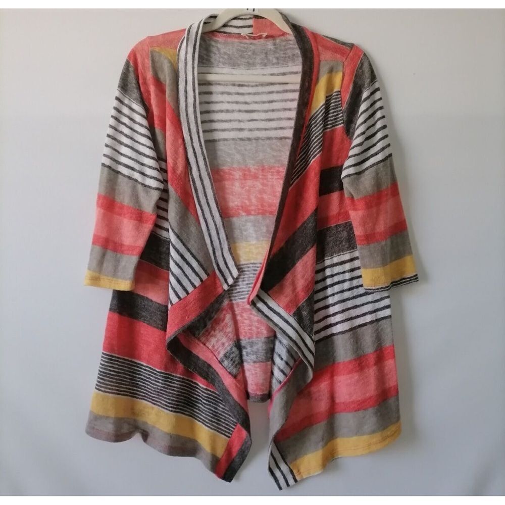 Cárdigan Sweater Striped Open Front 3/4 Sleeve